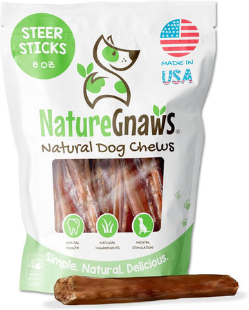 Nature Gnaws Usa Steer Sticks For Dogs 5-7" (8Oz) - Mixed Thickness - Long Lasting For Aggressive Chewers And Large Dogs - Natural Beef Bully Dog Chew Bones
