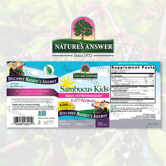 Nature's Answer Sambucus Elderberry Syrup for Kids 8  s |Immune Support Booster | Kosher Certified | Gluten-Free | No Artificial avors or Preservatives | Single Count
