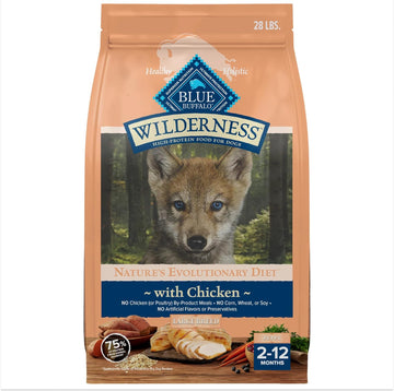 Blue Buffalo Wilderness Natural High-Protein Dry Food For Large Breed Puppies, With Wholesome Grains, Chicken, 28-Lb Bag