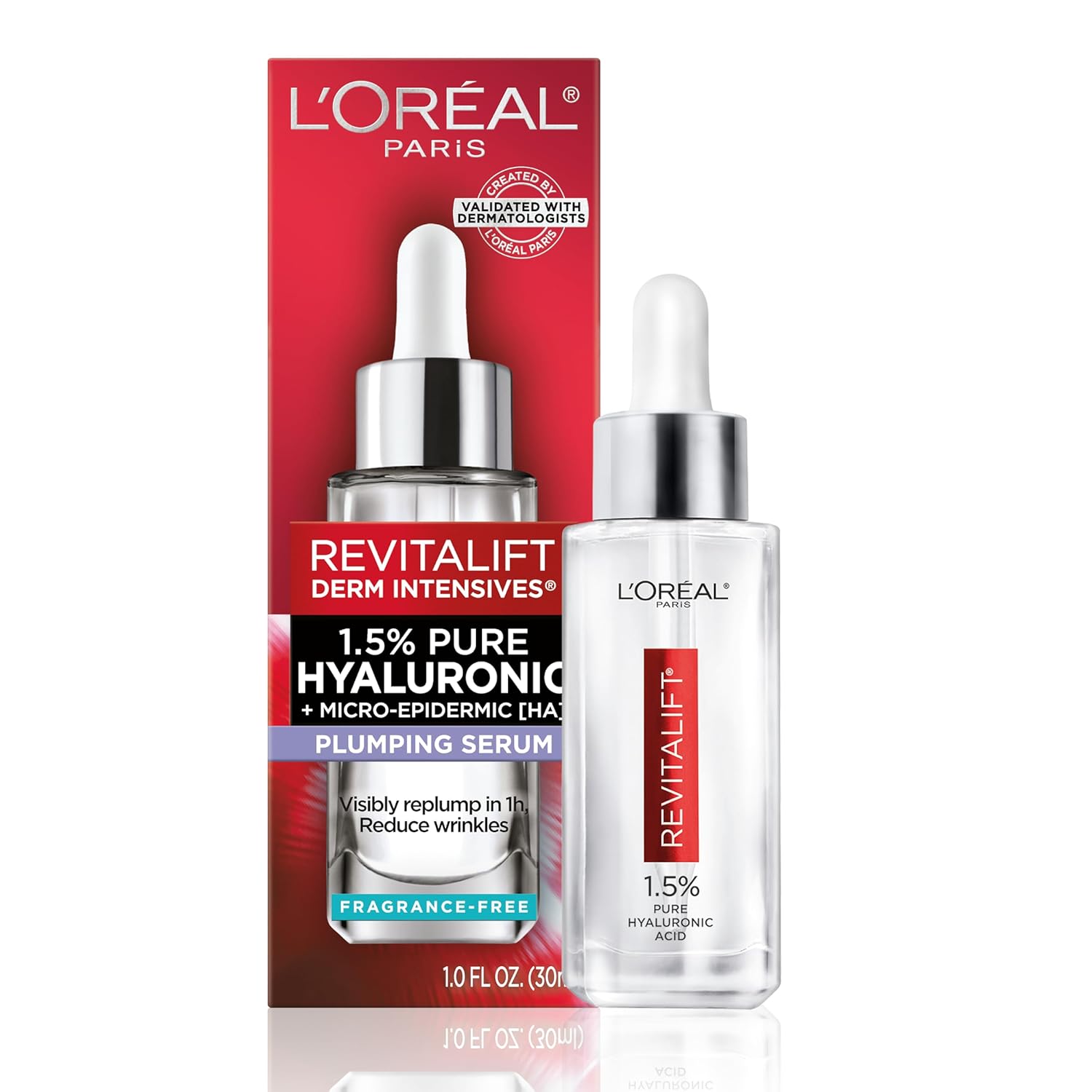 L'Oreal Paris Revitalift 1.5% Pure Hyaluronic Acid Face Serum, Hydrate & Reduce Wrinkles, Fragrance Free 1 Oz