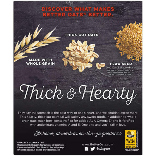 Better Oats Thick & Hearty Whole Grain Instant Oatmeal with Flax Seeds, Maple & Brown Sugar flavor, 15.1 Ounce