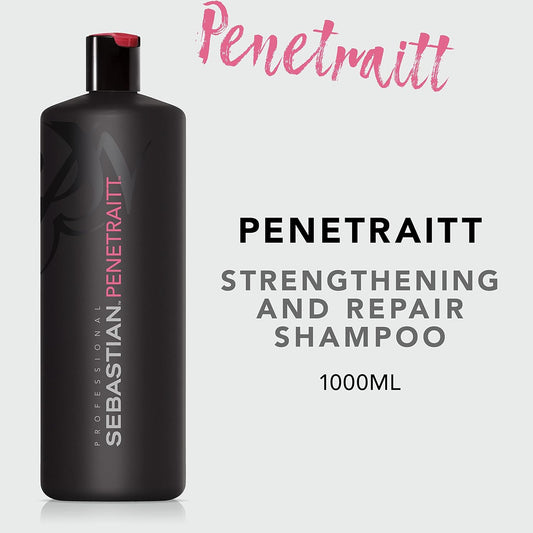 Sebastian Professional Penetraitt Shampoo, Strengthen & Repair For Damaged Hair, Professional Hair Care, 1L