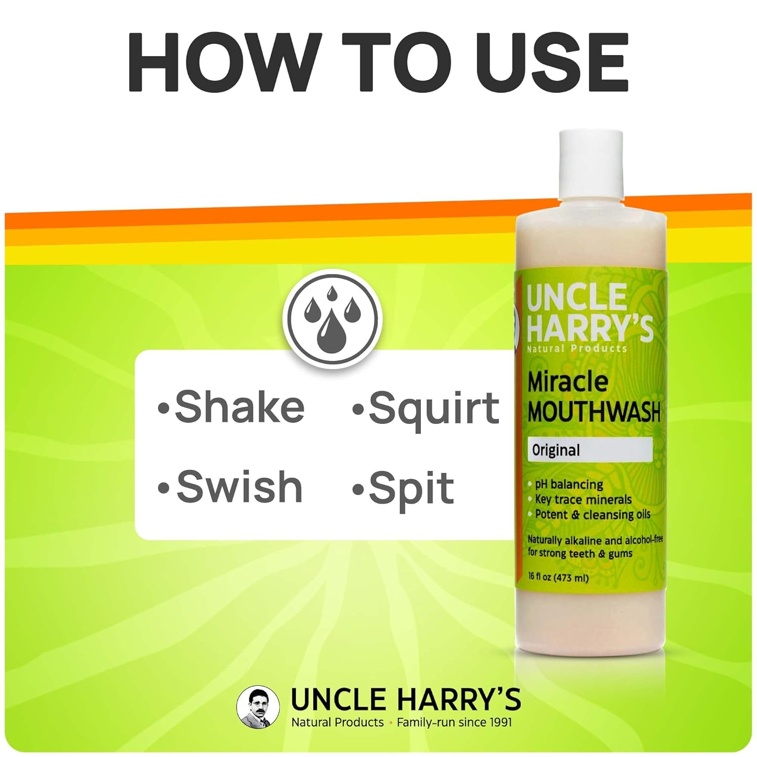 Uncle Harry's Natural Alkalizing Miracle Mouthwash | Adult & Kids Mouthwash for Bad Breath | pH Balanced Oral Care Mouth Wash & Mouth Rinse (16 fl oz) : Health & Household