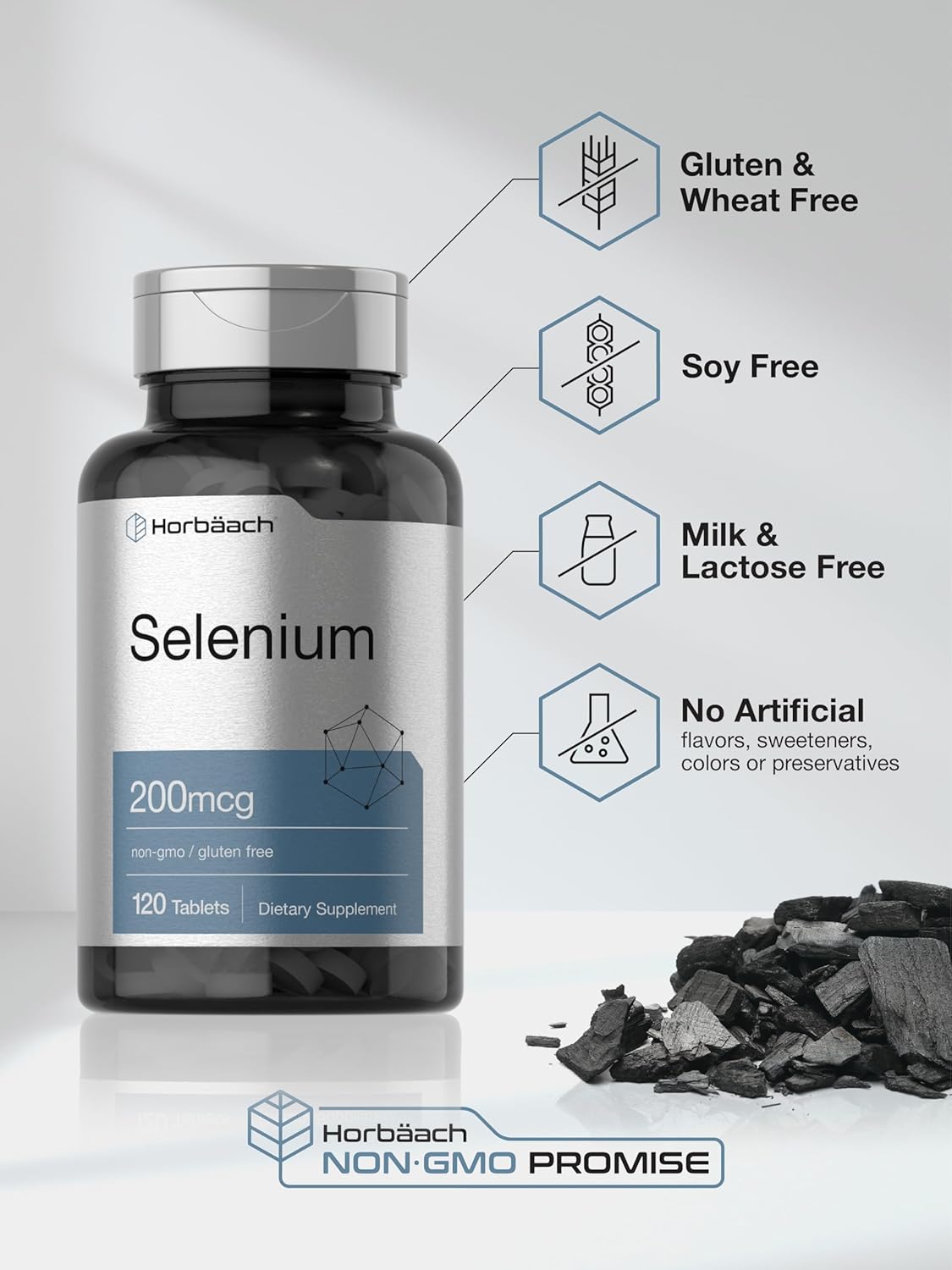 Horbäach Selenium Supplement | 200mcg | 120 Tablets | Non-GMO and Gluten Free : Health & Household