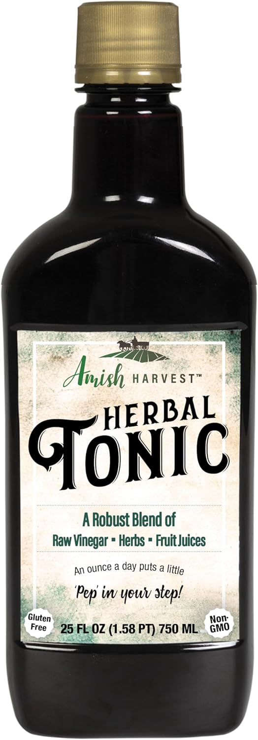 Sipping Apple Cider Vinegar Tonic – 1-Pack Of Amish Harvest Elixir With 25 Herbs & Juices Like Wildcrafted Apple Cider Vinegar With Mother & Elderberry – Can Aid Immune & Digestive Health 25 Oz