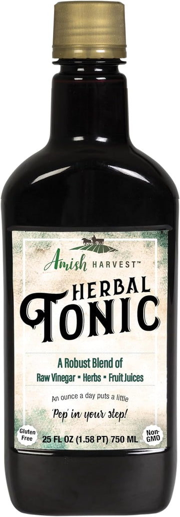 Sipping Apple Cider Vinegar Tonic – 1-Pack Of Amish Harvest Elixir With 25 Herbs & Juices Like Wildcrafted Apple Cider Vinegar With Mother & Elderberry – Can Aid Immune & Digestive Health 25 Oz