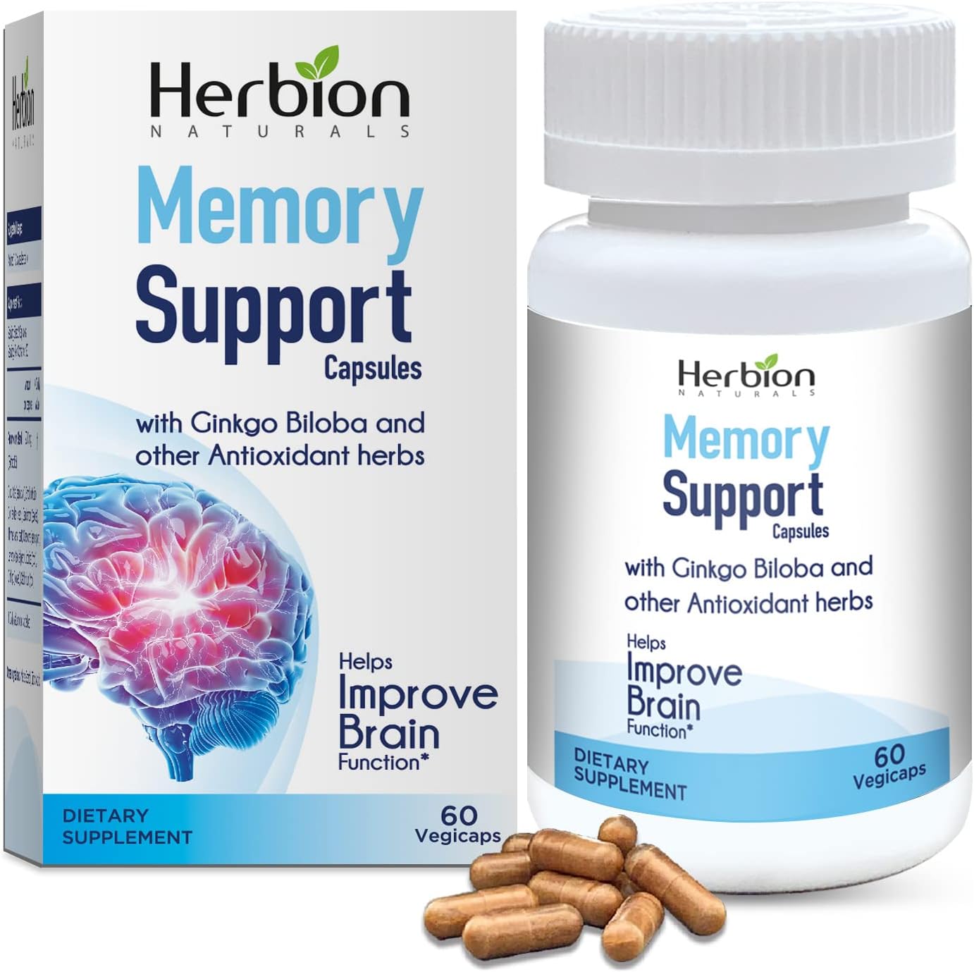 Herbion Naturals Memory Support Capsules ? Helps Improve Brain Function & Absent Mindedness, Fatigue, Soothes Stress & Improves Mood - for Adults - 60 Vegicaps