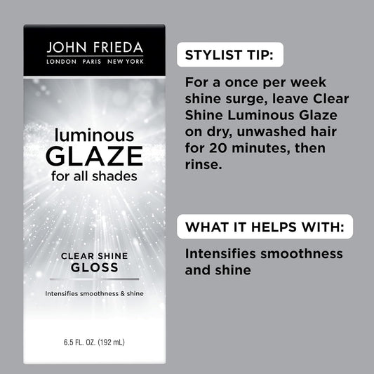 John Frieda Luminous Glaze Clear Shine Hair Gloss, Anti-Fade, Color Enriching Gloss, Safe For Color Treated Hair, 6.5 Oz (Pack Of 2)