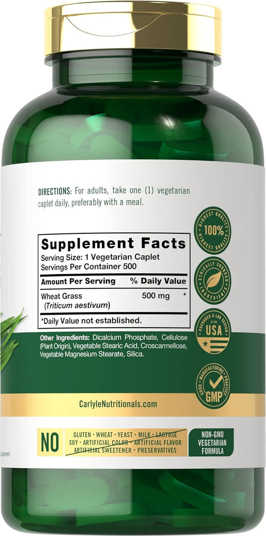 Carlyle Wheat Grass | 500 Vegetarian Caplets | Non-Gmo, Gluten Free Supplement