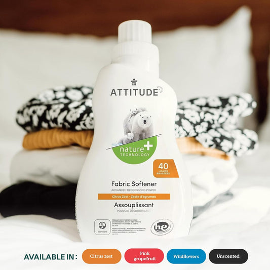 ATTITUDE Laundry Fabric Softener Liquid, Vegan and Naturally Derived Detergent, Plant Based, HE Washing Machine Compatible, Unscented, 40 Loads, 33.8 Fl Oz