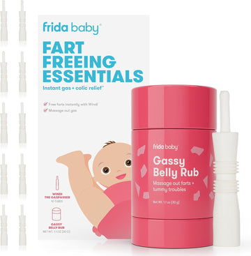 Frida Baby Fart Freeing Essentials | Includes Windi and Gassy Belly Rub for Safe, Natural, and Instant Gas and Colic Relief for Infants and Babies, 10 count