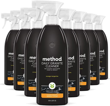 Method Daily Granite Cleaner Spray, Orange Tangerine, Plant-Based Cleaning Agent for Granite, Marble, and Other Sealed Stone, 28 oz Spray Bottles (Pack of 8)