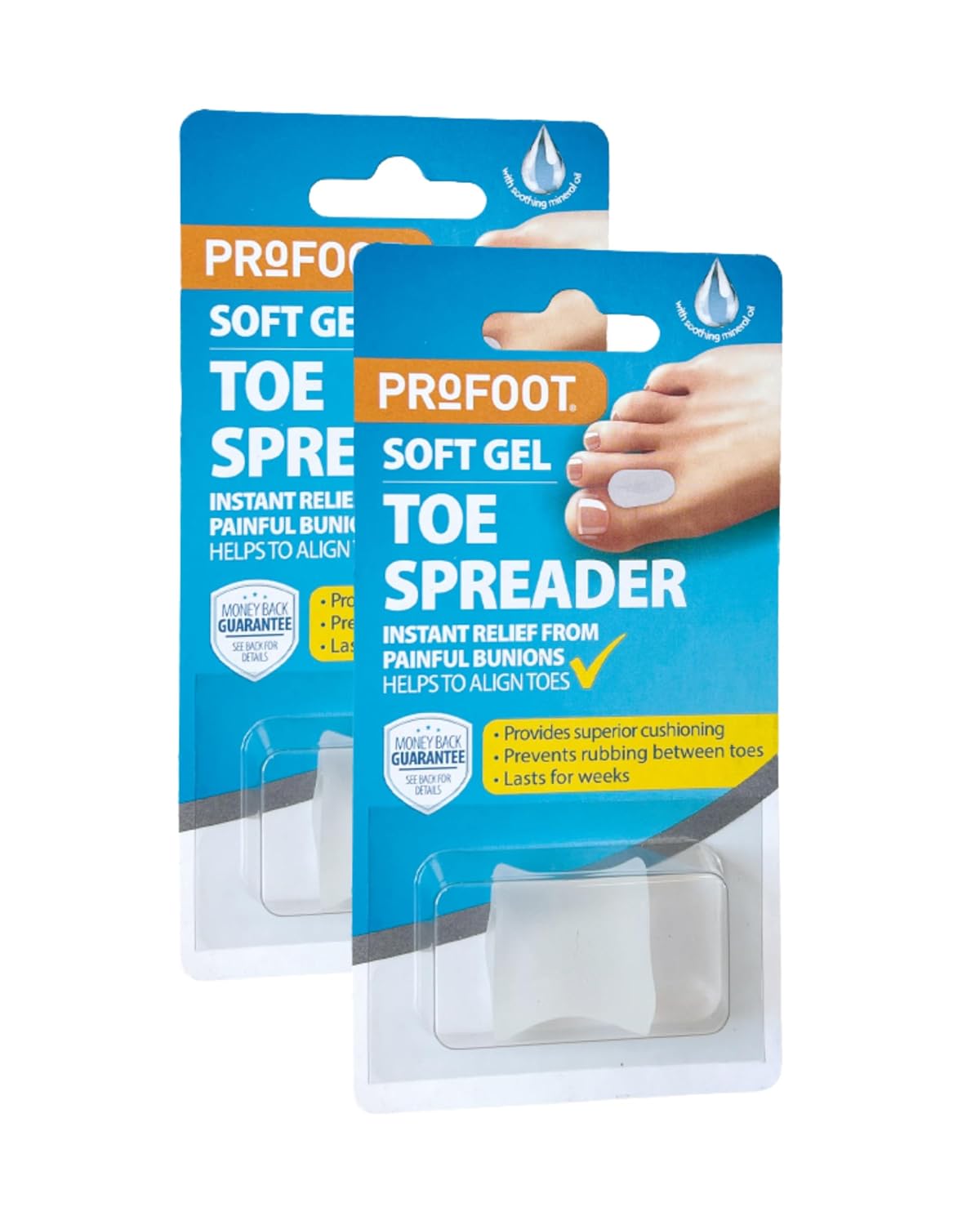 Profoot Softgel Toe Spreader - Relieve Bunion Pain And Align Toes - Gentle Bunion Corrector - Washable, Reusable - 4 Pack