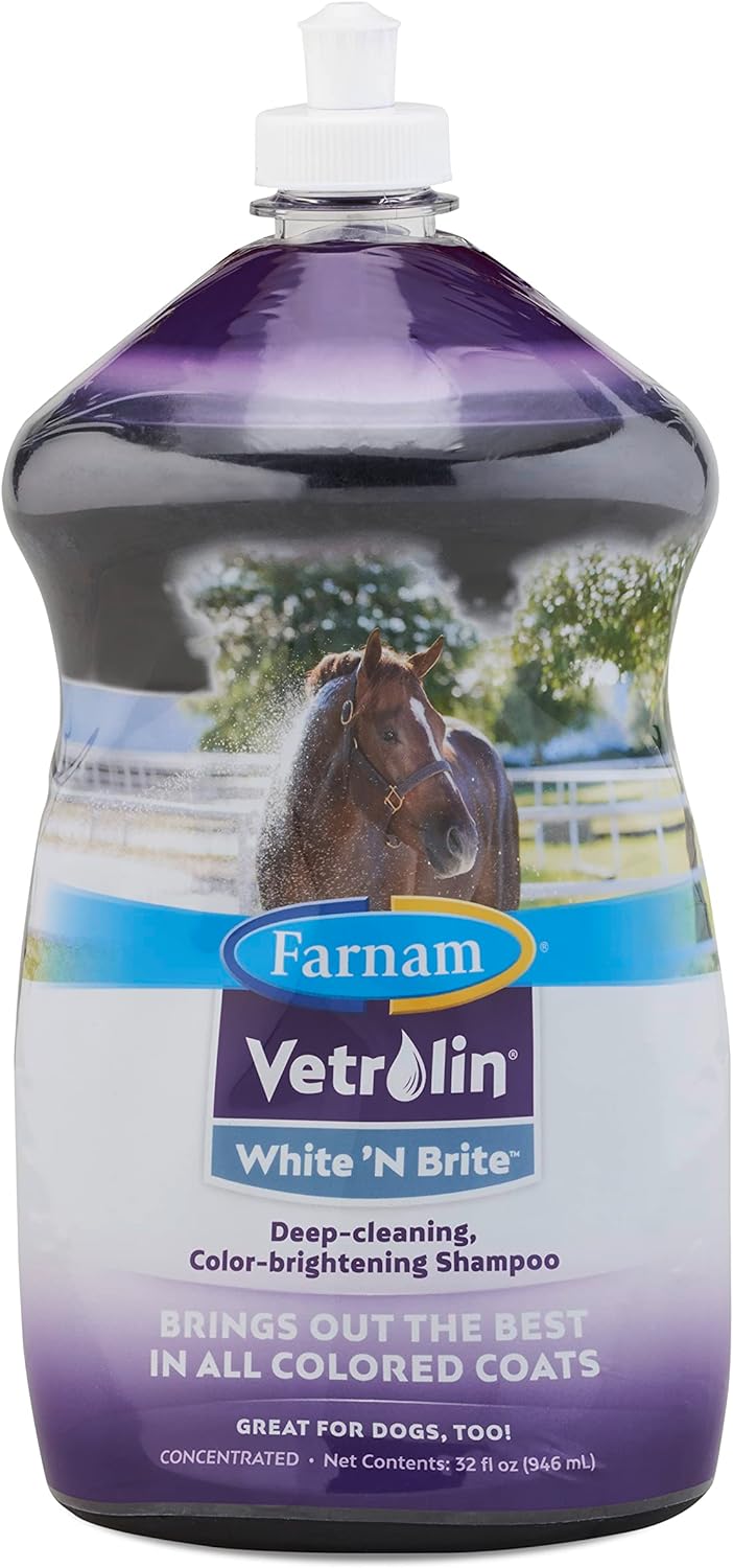 Farnam White ’N Brite Shampoo, Deep Cleaning & Color Brightening, 32 Fl Oz, Equine Coat Care