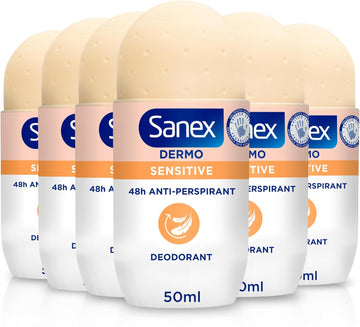 Sanex Dermo Sensitive Roll-On Antiperspirant 6X50Ml - Antiperspirant Deodorant - 48-Hour Sweat & Odour Protection - Gentle On Sensitive Skin - Restores Skin’S Natural Ph - Dermatologically Tested