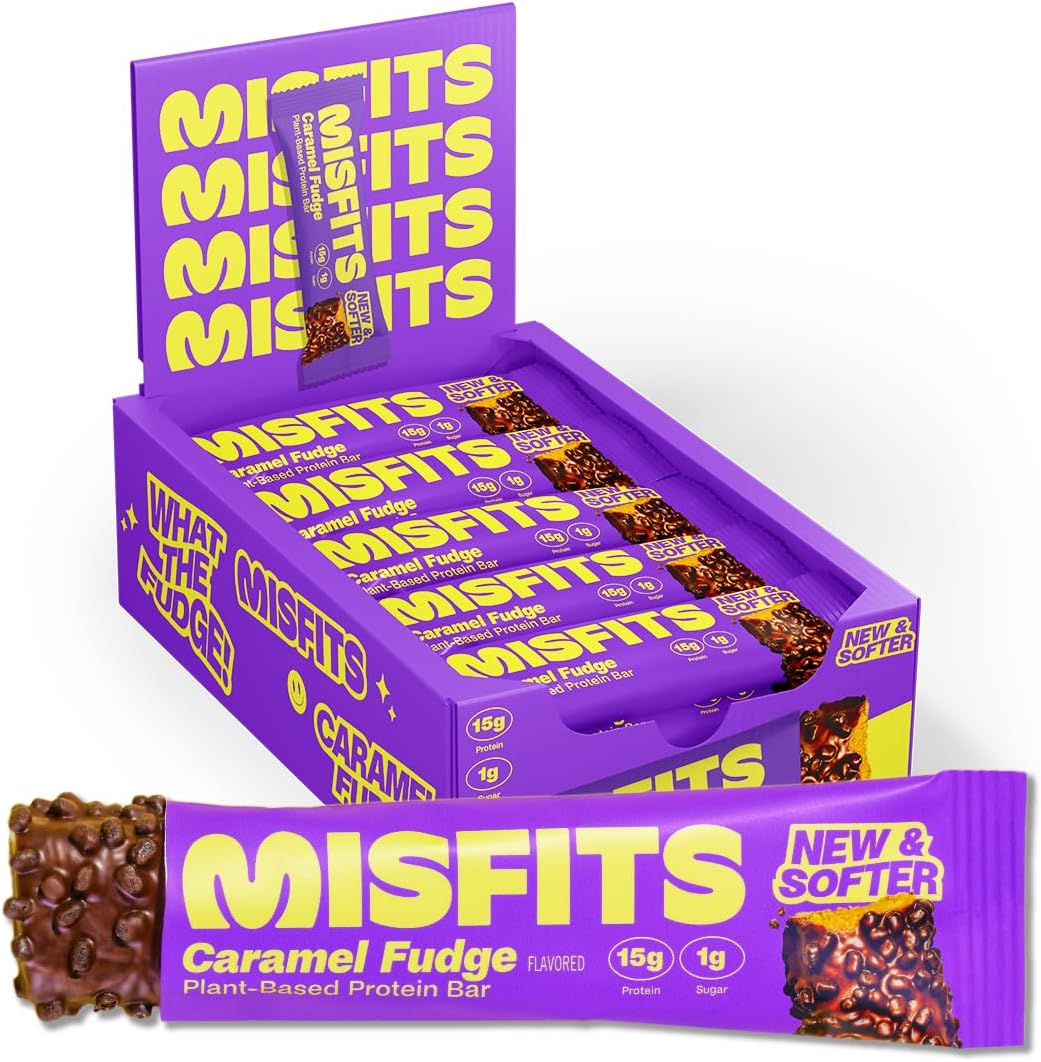 Misfits Vegan Protein Bars, Sweet & Chewy Dark Chocolate Brownie | Low Sugar & Carb, High Fibre Snacks | Pack Of 15