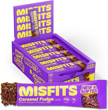 Misfits Vegan Protein Bars, Sweet & Chewy Dark Chocolate Brownie | Low Sugar & Carb, High Fibre Snacks | Pack Of 15