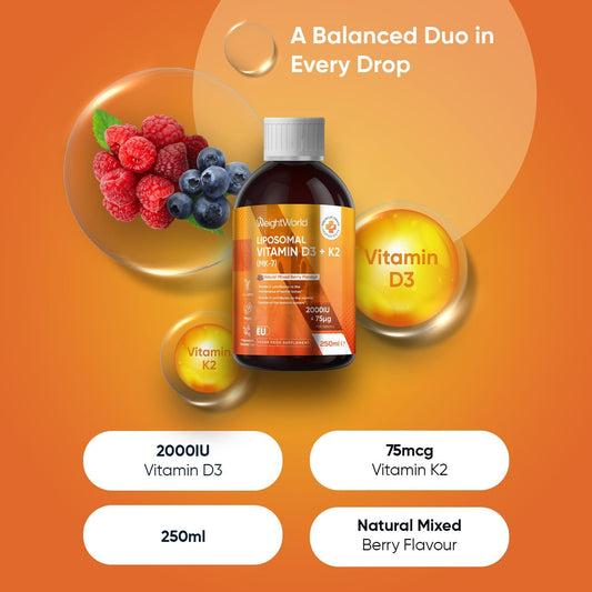 Liposomal Vitamin D3 K2 Liquid For Adults | Vegan Vitamin D3 2000Iu & Vitamin K2 (Mk-7) 75Mcg | Natural Mixed Berry Flavour | 50 Servings | Non-Gmo