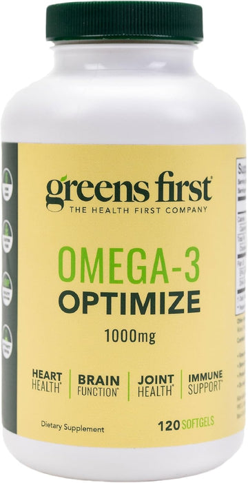 Greens First Omega-3 Optimize Daily Supplement – Ultra-Pure, Potent Marine Oil - For Heart, Brain & Joint Health - High Epa/Dha - Immune Support - 850Mg (120 Softgels)