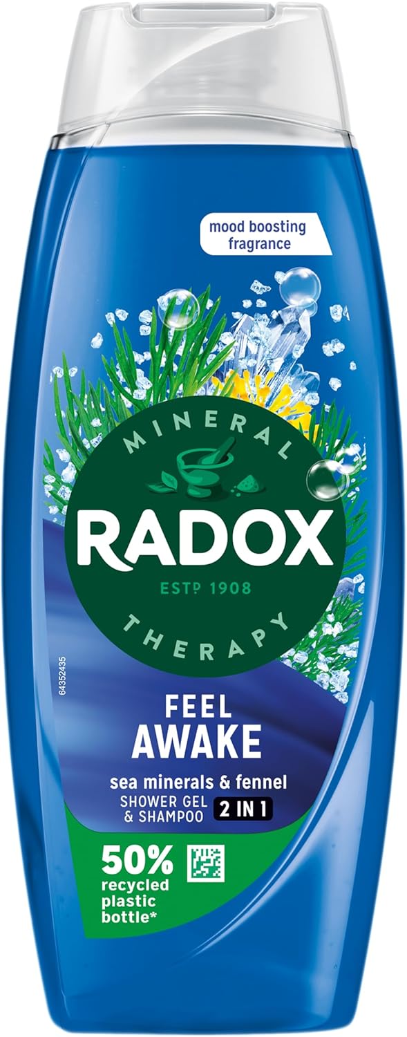 Radox Mineral Therapy Feel Awake 2-In-1 Body Wash & Shampoo Shower Gel With A Sea Mineral & Fennel Fragrance For A Refreshing Experience 450 Ml