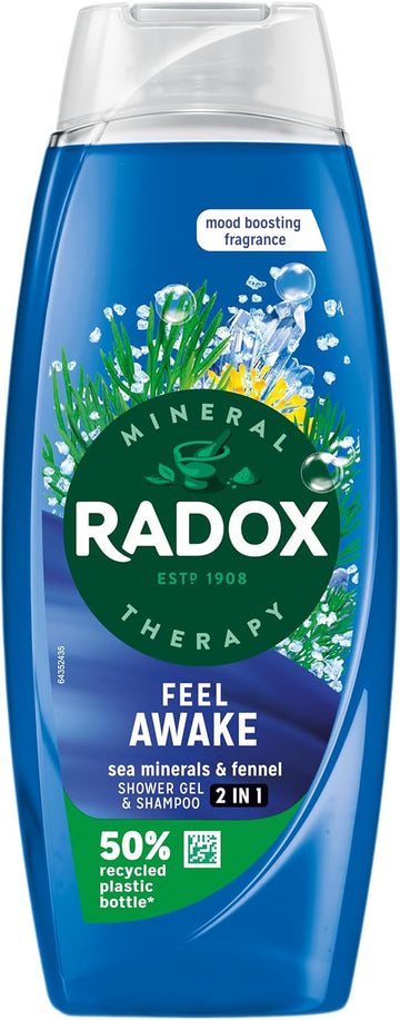Radox Mineral Therapy Feel Awake 2-In-1 Body Wash & Shampoo Shower Gel With A Sea Mineral & Fennel Fragrance For A Refreshing Experience 450 Ml