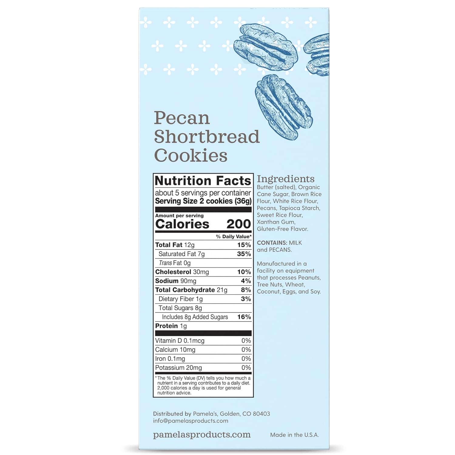 Pamela's Pecan Shortbread Gluten Free Cookies, 6.25 Oz (Pack of 6) : Everything Else