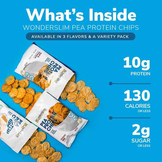 Wonderslim Pea Protein Snack Chips, Variety Pack, 120-130 Calories, 10G Protein, Gluten Free (12Ct)