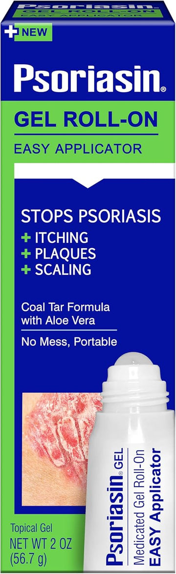 Psoriasin Gel Roll-On - 1.25% Coal Tar - Medicated Multi-Symptom Treatment - Stops Psoriasis Itching, Plaques And Scaling - 2 Oz