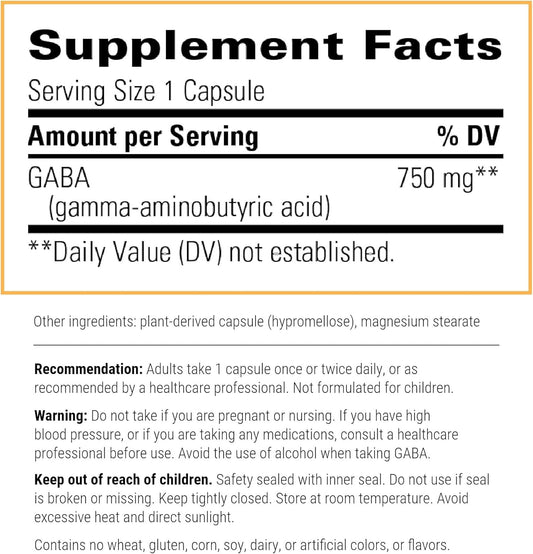 Integrative Therapeutics GABA - Supplement to Support Brain Nerve Cell Functions* and Health - Gluten-Free, Dairy-Free & Vegan Amino Acid Supplement - 750 mg, 60 Capsules