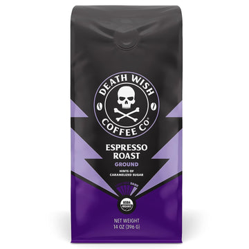 Death Wish Coffee Co., Organic and Fair Trade Espresso Roast Ground Coffee, 14 ounce (Pack of 1)