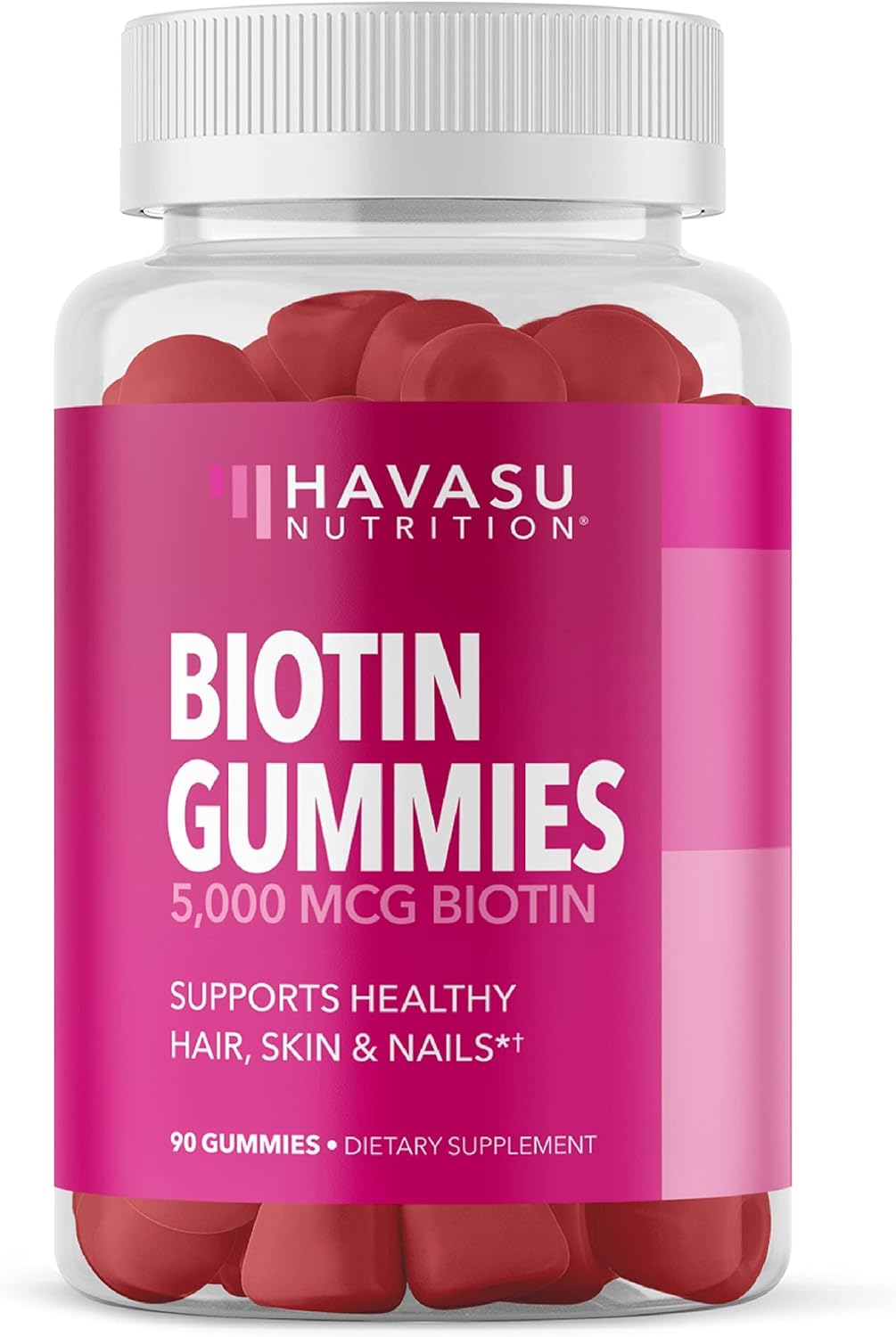 Biotin Gummies For Hair Skin And Nails | 5000Mcg Biotin (Vitamin B7) Per Serving Hair Skin Nails Vitamins For Women And Men | Biotin Supplement For Hair Health | 90 Strawberry-Flavored Biotin Gummies