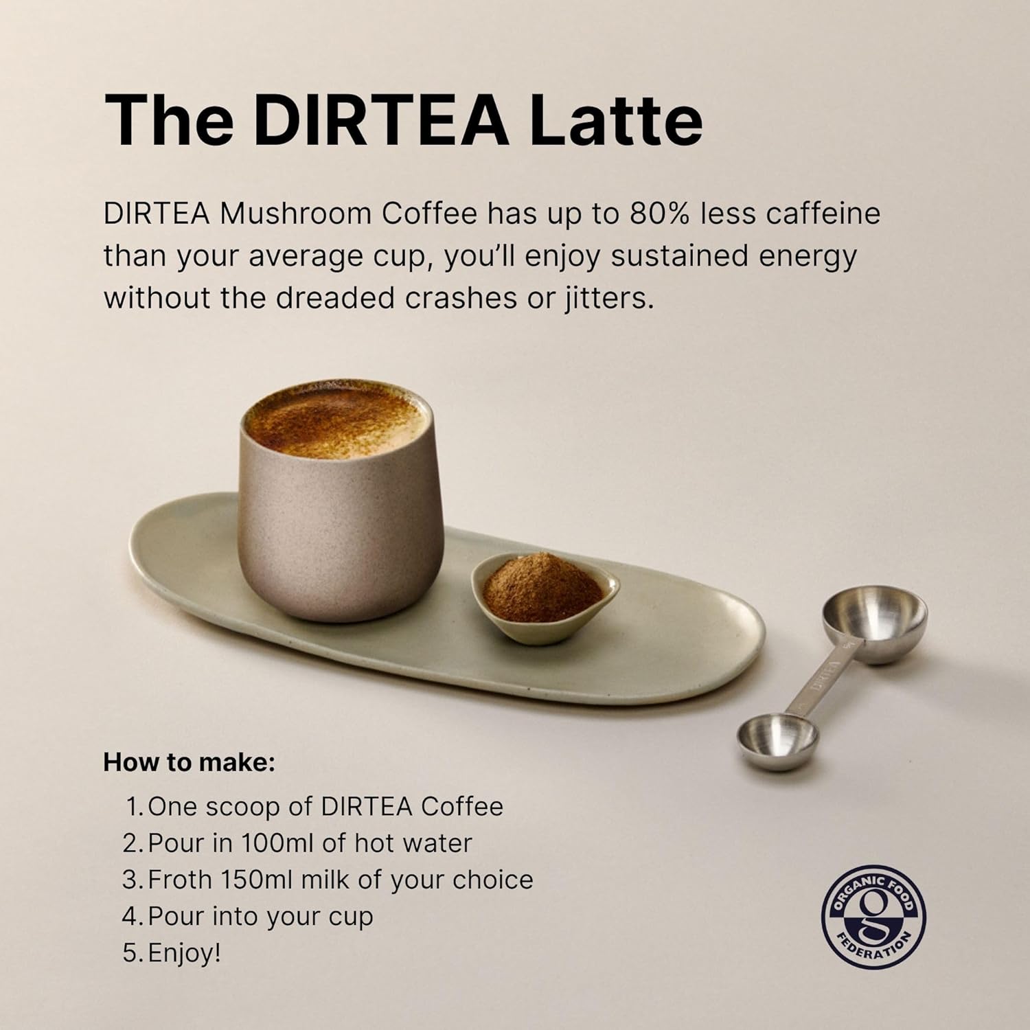 DIRTEA Mushroom Coffee with Organic Lion's Mane, Vitamin B Complex, Maca & Ashwagandha - 100% Arabica Beans with B6, B12 & Folic Acid - 1,000mg per Serving - 150g - 60 Servings : Amazon.co.uk: Health & Personal Care