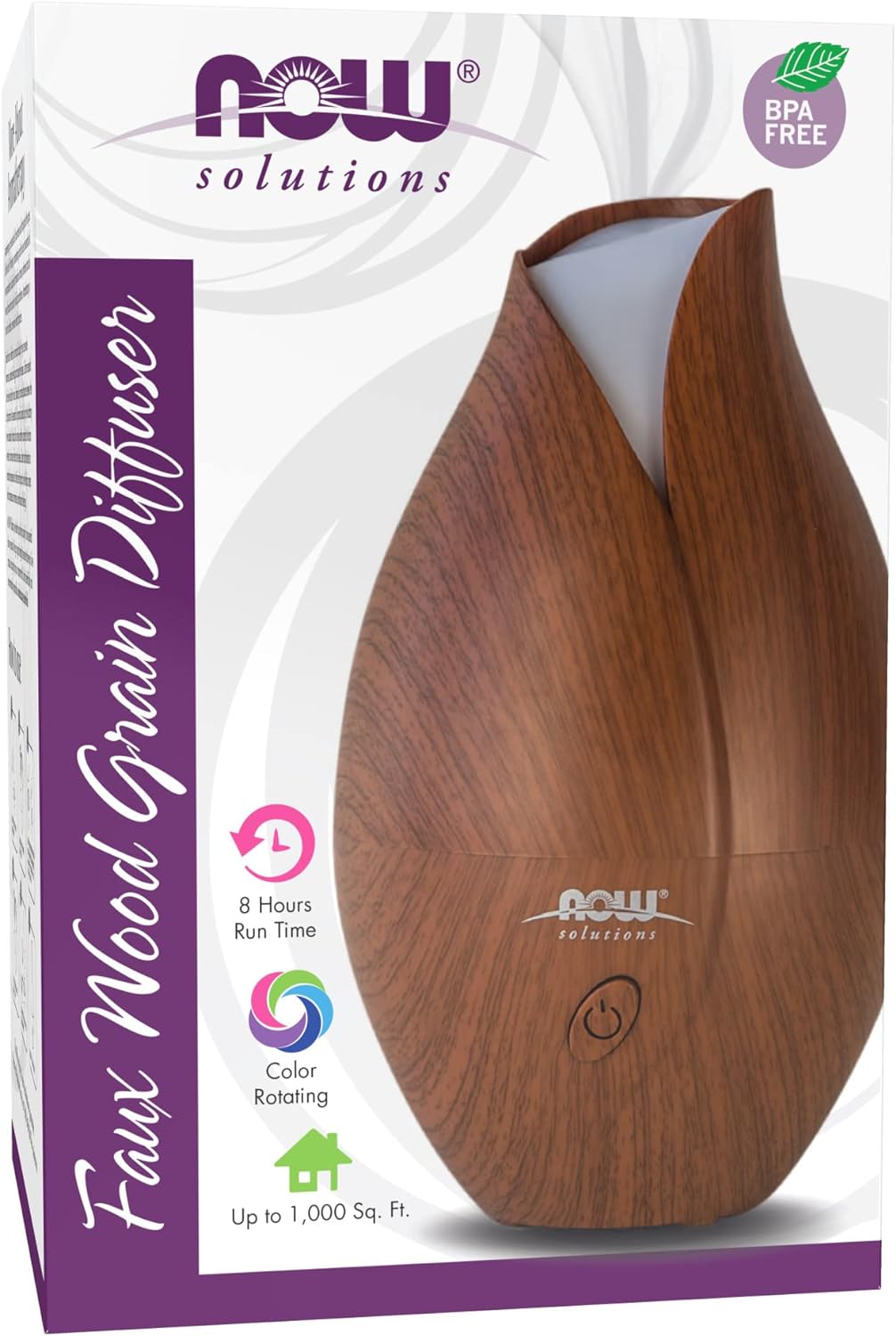 Now Essential Oils, Ultrasonic Faux Wood Aromatherapy Oil Diffuser, Contemporary Design, Extremely Quiet Heat Free, Color Changing Led Diffuser