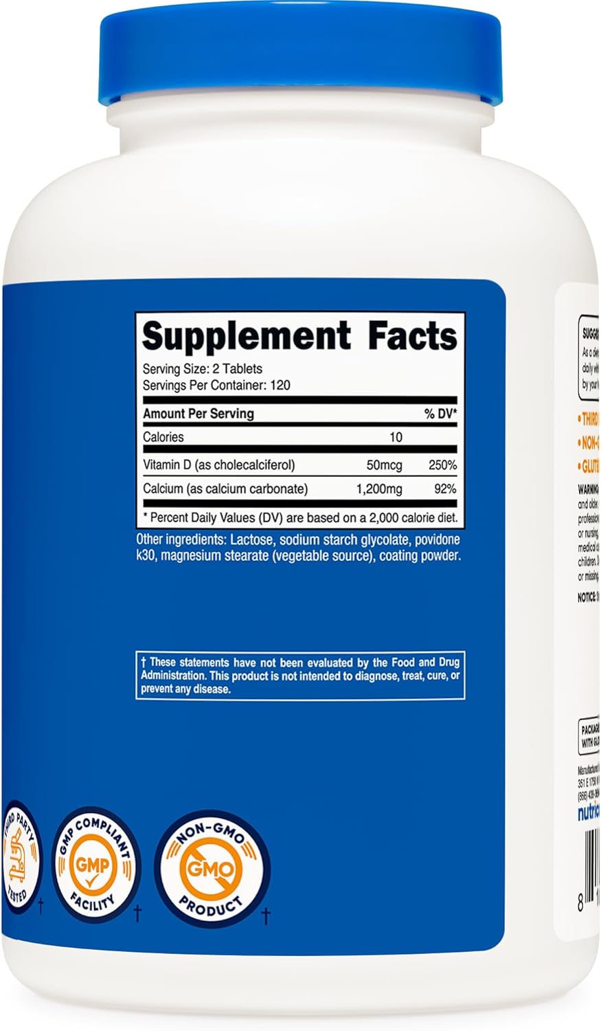 Nutricost Calcium with Vitamin D, 240 Tablets - Calcium (1200mg) Vitamin D (50mcg) Per Serving - Non-GMO, Gluten Free : Health & Household