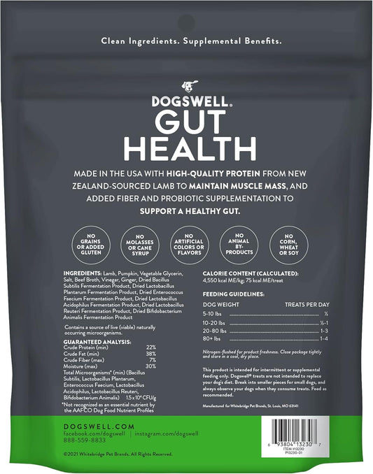 Dogswell Gut Health Meaty Jerky Dog Treats, Lamb, 10 Oz. Pouch