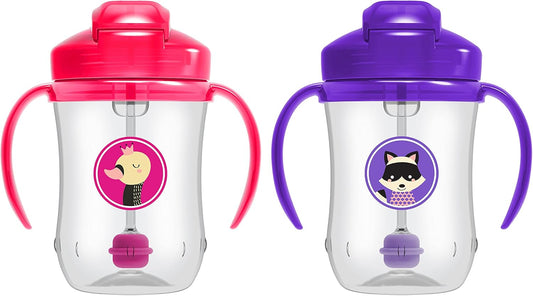 Dr. Brown'S Milestones Baby’S First Straw Cup, Training Cup With Weighted Straw, Pink & Purple, 2 Pack, 6M+