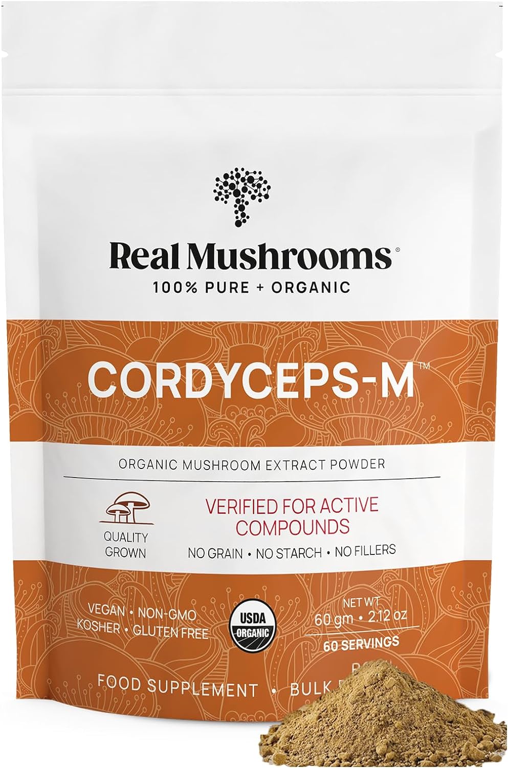 Real Mushrooms Cordyceps Powder - Performance Mushroom Extract With Organic Militaris For Energy & Immune Support Vegan Supplement, Boost Energy Non-Gmo, 60 Servings