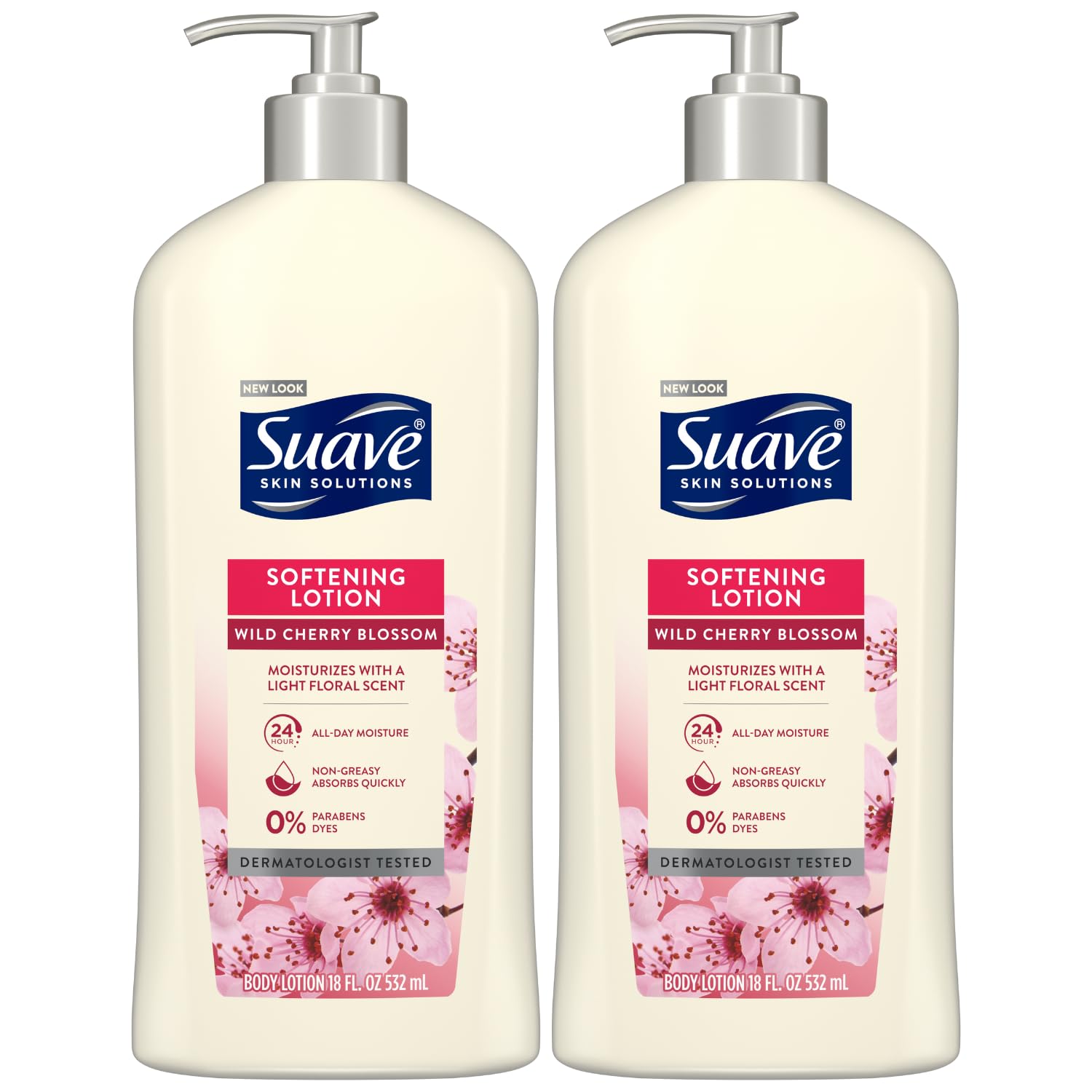 Suave Body Lotion for Women - Wild Cherry Blossom Light Floral Scent, Lotion for Dry Skin, Paraben-Free Moisturizing Body Lotion, 18 Oz Ea (Pack of 2)