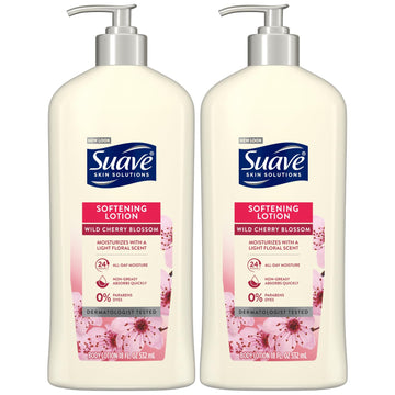 Suave Body Lotion for Women - Wild Cherry Blossom Light Floral Scent, Lotion for Dry Skin, Paraben-Free Moisturizing Body Lotion, 18 Oz Ea (Pack of 2)