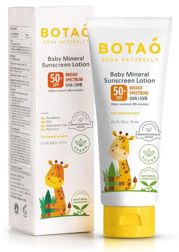 Baby 100% Mineral Zinc Oxide Baby Sunscreen – Safe Natural Sunblock Lotion For Babies: Spf50 Broad Spectrum Uva Uvb,For Sensitive Skin Baby Face Body Protection, Sunblock Cream 2.5 Oz