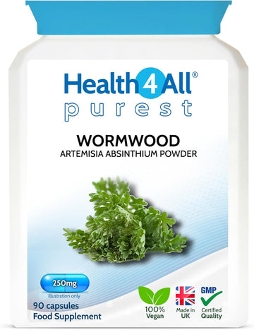 Health4All Wormwood 250Mg 90 Capsules, Purest Vegan Artemisia Absinthium Supplement For Adults | Intestinal Cleanse, Supports Bile Production | Made In Uk