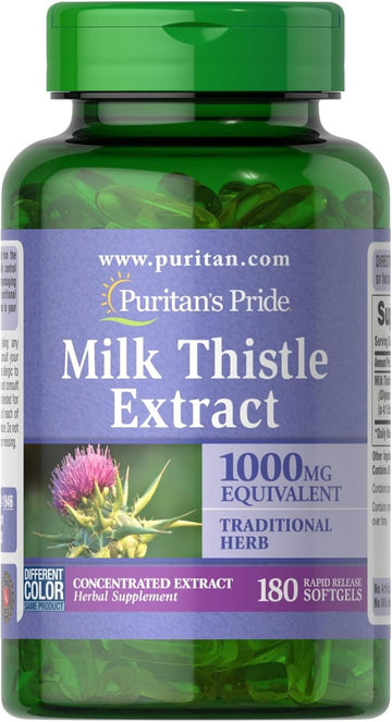 Puritan'S Pride Milk Thistle 4:1 Extract 1000 Mg (Silymarin) Softgels,For Liver Support ,180 Count