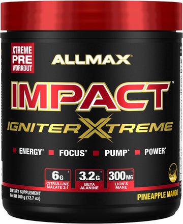 Allmax Nutrition - Impact Igniter Extreme Pre Workout Powder - With Citrulline Malate, Beta - Alanine, Caffeine, Taurine, And, Betaine Anhydrous (Pineapple Mango)