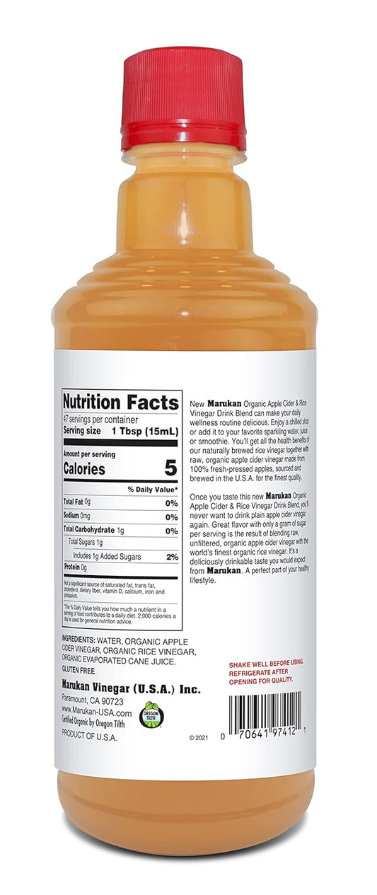 Marukan Organic Apple Cider Vinegar & Rice Vinegar Drink Blend, 24 Ounce Plastic Pet Bottle