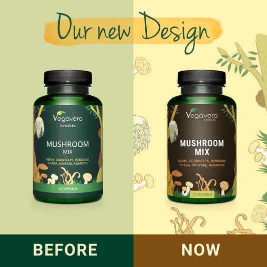 Vegavero Mushroom Complex | High Strength Extracts | Reishi, Cordyceps, Chaga, Lions Mane, Shiitake & Agaricus | No Additives | 120 Capsules | Vegan