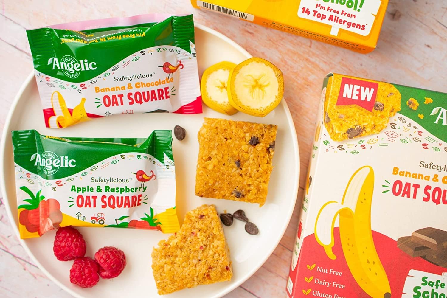 Angelic Free From 16 Pack Apple & Raspberry Oat Squares. Vegan Allergen Free Kids Snack Oat Bars For Snacks & Lunch Box. Nut, Gluten, Egg & Dairy Free Multipack Kids Snack Bars (16 x 30g Bars) : Amazon.co.uk: Grocery