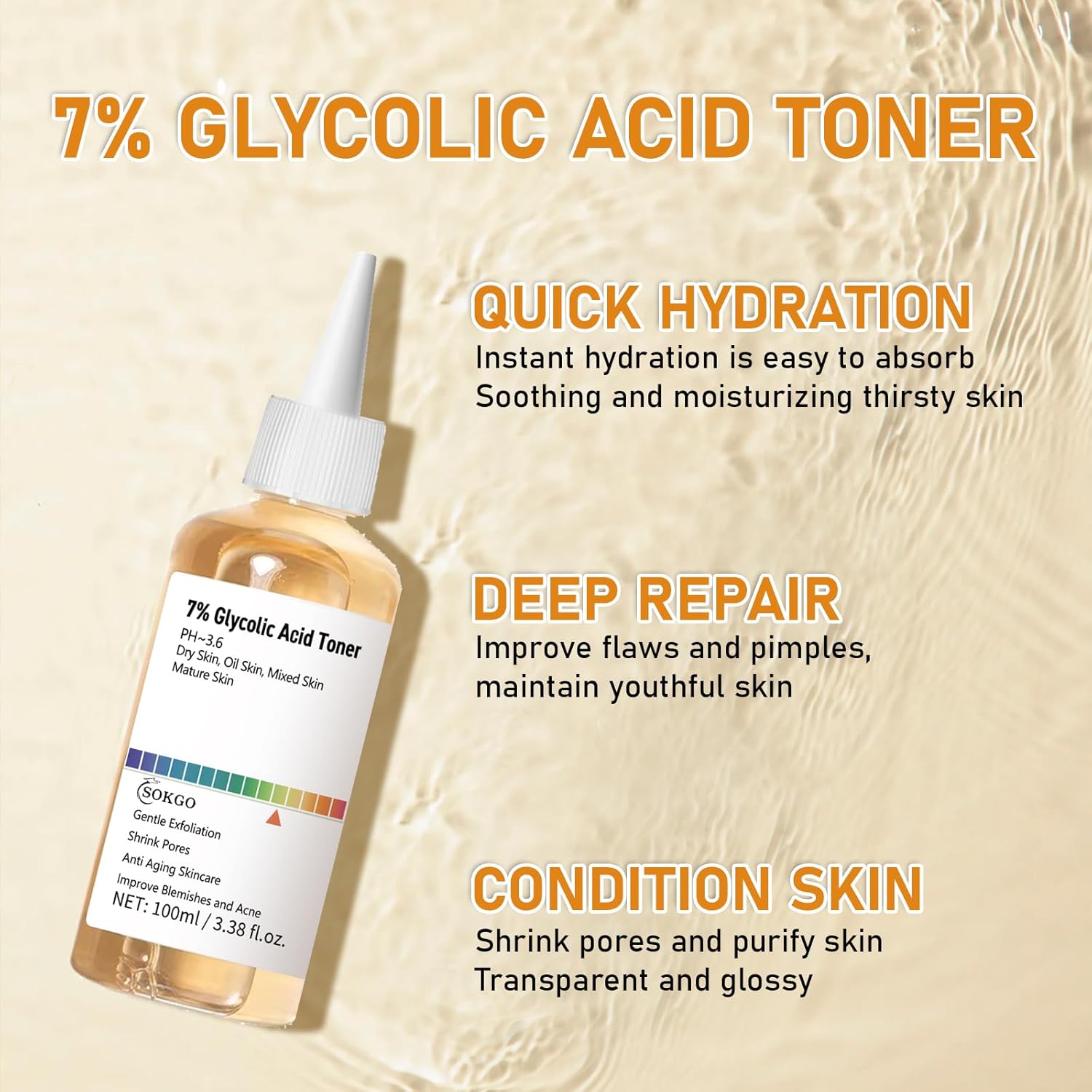 7% Glycolic Acid Exfoliating Toner, Exfoliating Facial Toner, Pore Minimizing Toner, Smooth Skin, Even Tone, Hydrating Formula