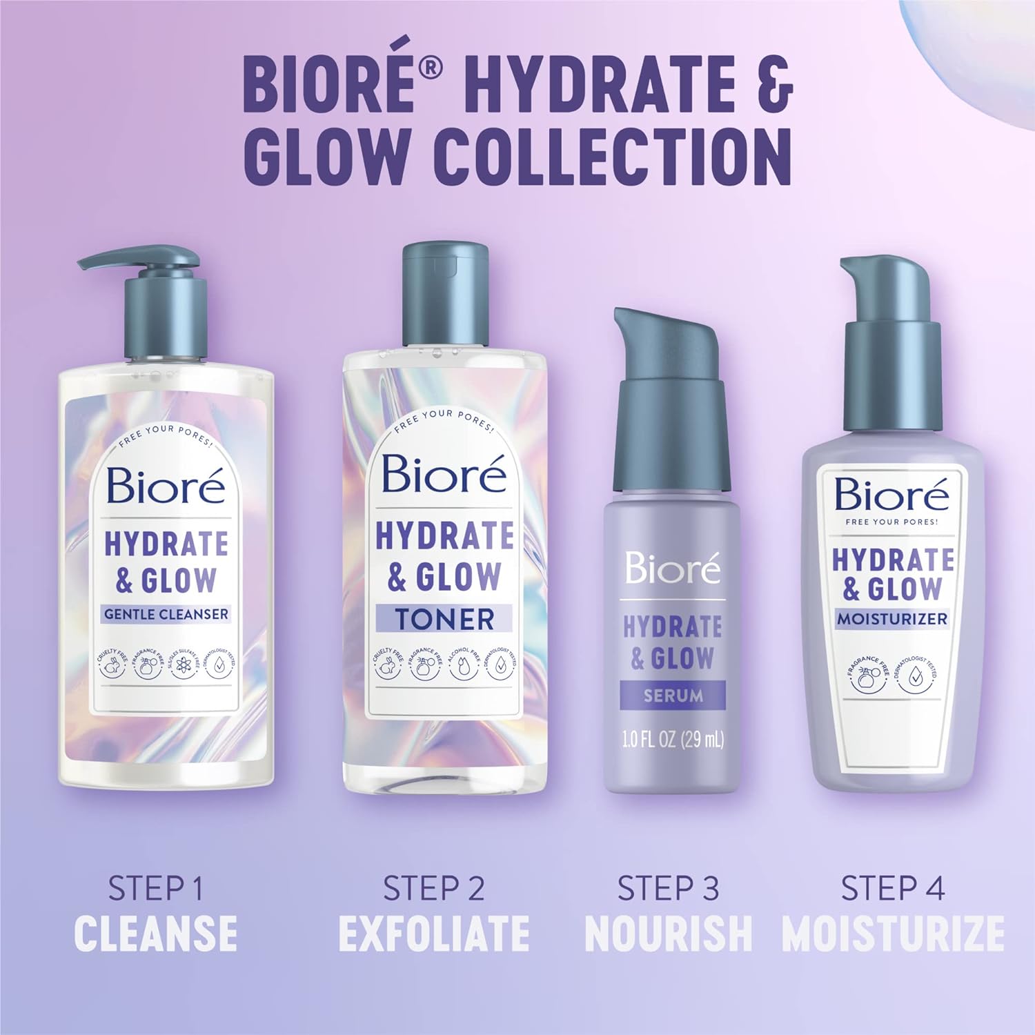 Bioré Hydrate & Glow Facial Moisturizer for Dry Skin, Sensitive Skin with Avocado Oil, Coconut Water and Probiotics, Dermatologist Tested, Fragrance Free, Cruelty Free, Vegan-Friendly 3.4 oz with Pump : Beauty & Personal Care