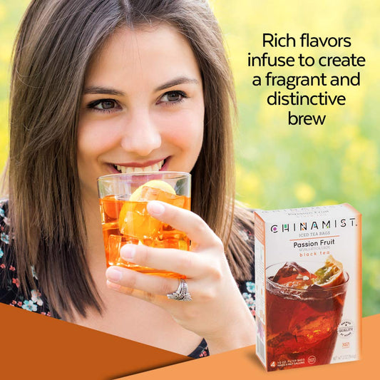 China Mist Iced Tea – Passion Fruit Black Tea Infusion – Refreshing And Delicious – Each Tea Bag Yields 1/2 Gallon – 4 Bags