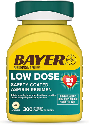 Bayer Aspirin Low Dose 81 Mg, Enteric Coated Tablets, Doctor Recommended, Secondary Prevention Of Cardiovascular Disease, 300 Safety Coated Tablets